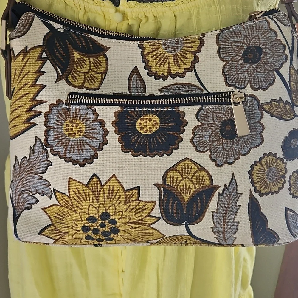 Spartina 449 Linen and leather Floral Shoulder bag